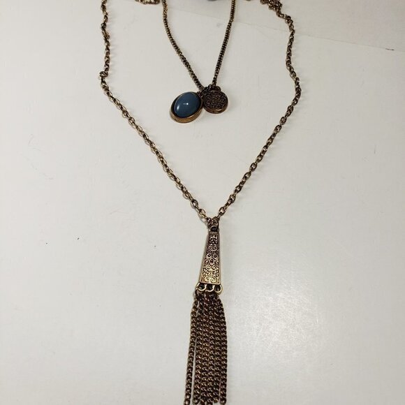 2/$30 Forever 21 Layered Antique Gold tone Tassel Fringed Pendants Necklace - Picture 7 of 9